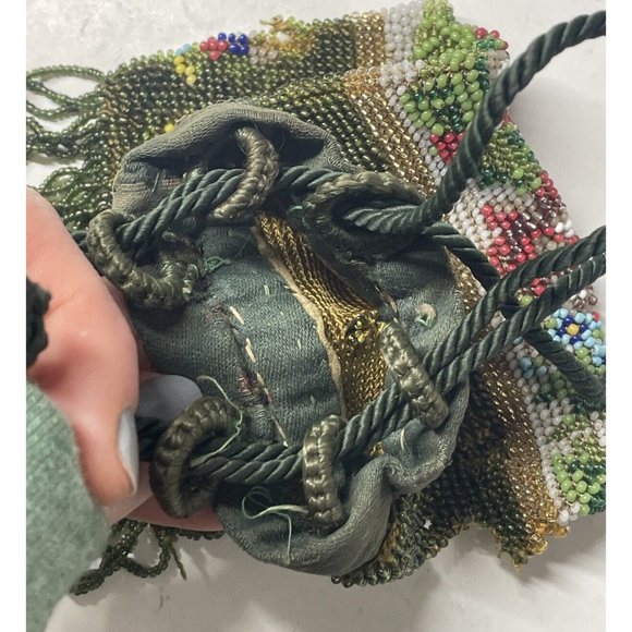 Antique Victorian Drawstring Beaded Purse 19th C. Art Nouveau Bag Glass - Picture 16 of 16